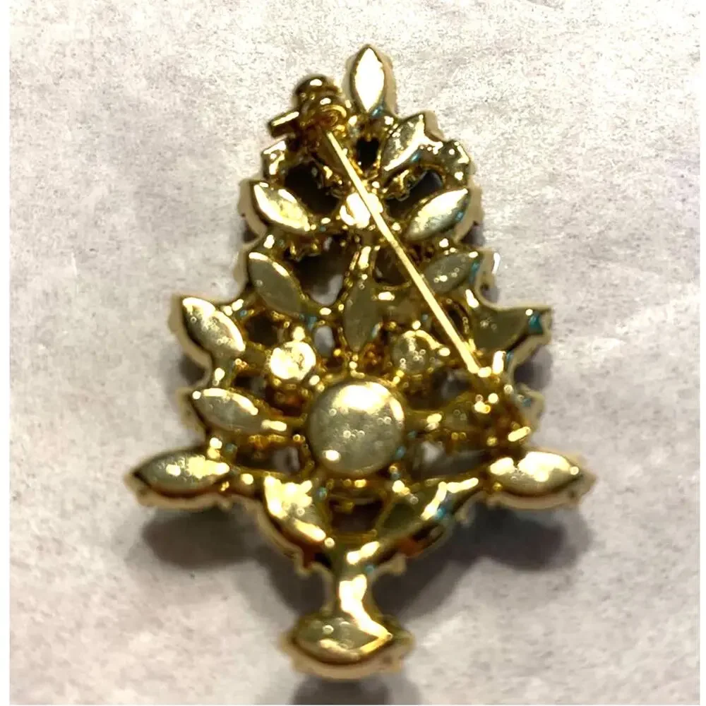 Rhinestone Christmas Tree brooch festive multicolor holiday pin fashion jewelry